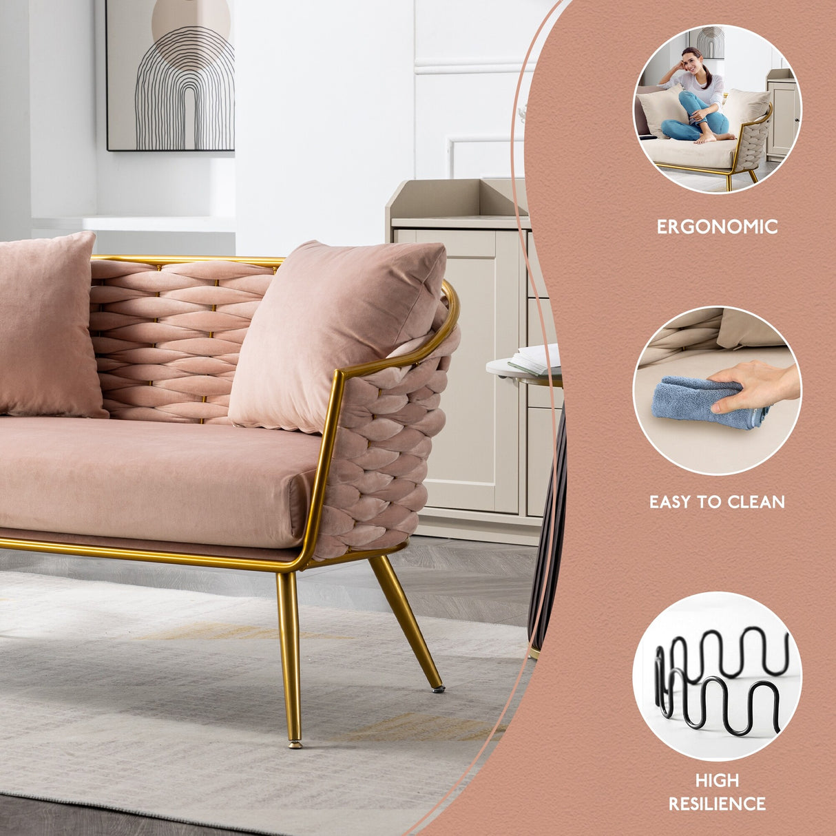 Velvet Accent Chair Modern Upholstered Armsofa Tufted Sofa with Metal Frame, Single Leisure sofa for Living Room