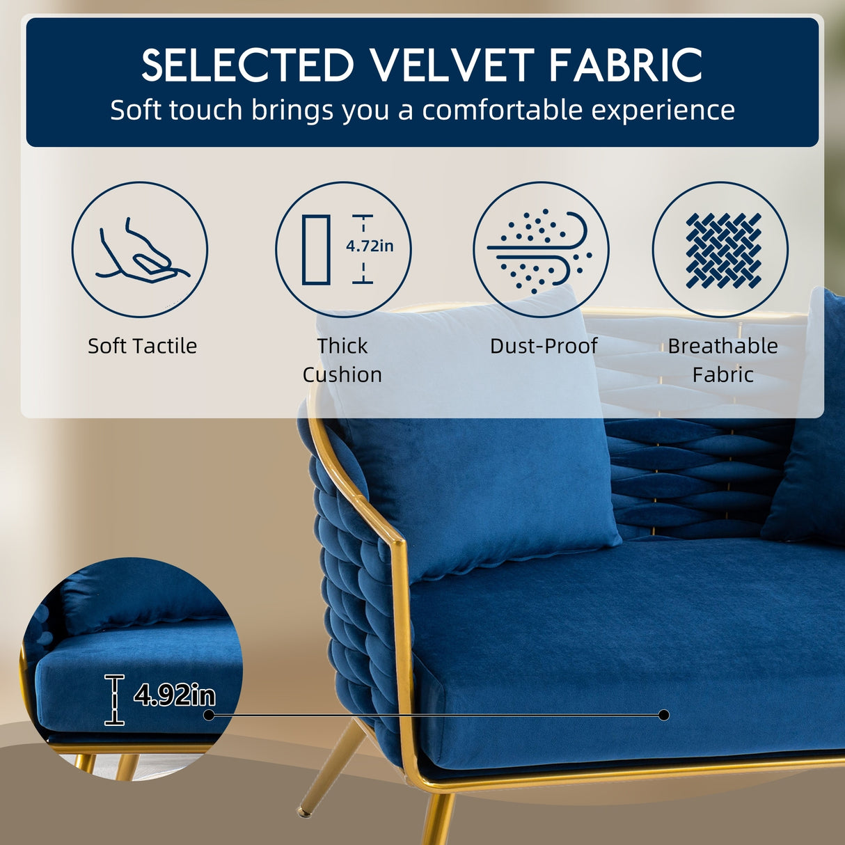 Velvet Accent Chair Modern Upholstered Armsofa Tufted Sofa with Metal Frame, Single Leisure sofa for Living Room