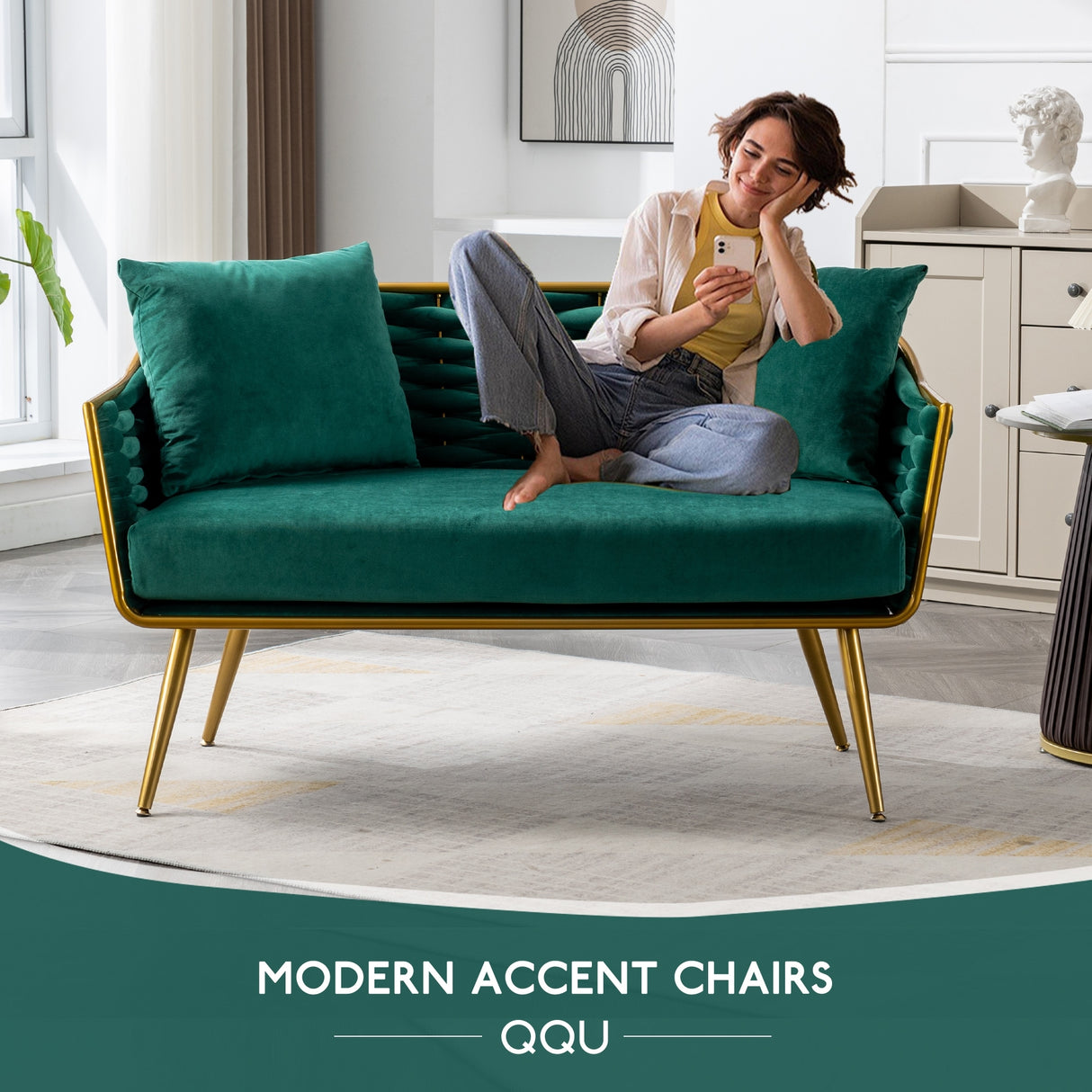 Velvet Accent Chair Modern Upholstered Armsofa Tufted Sofa with Metal Frame, Single Leisure sofa for Living Room
