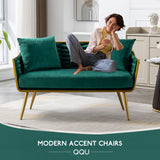 Velvet Accent Chair Modern Upholstered Armsofa Tufted Sofa with Metal Frame, Single Leisure sofa for Living Room