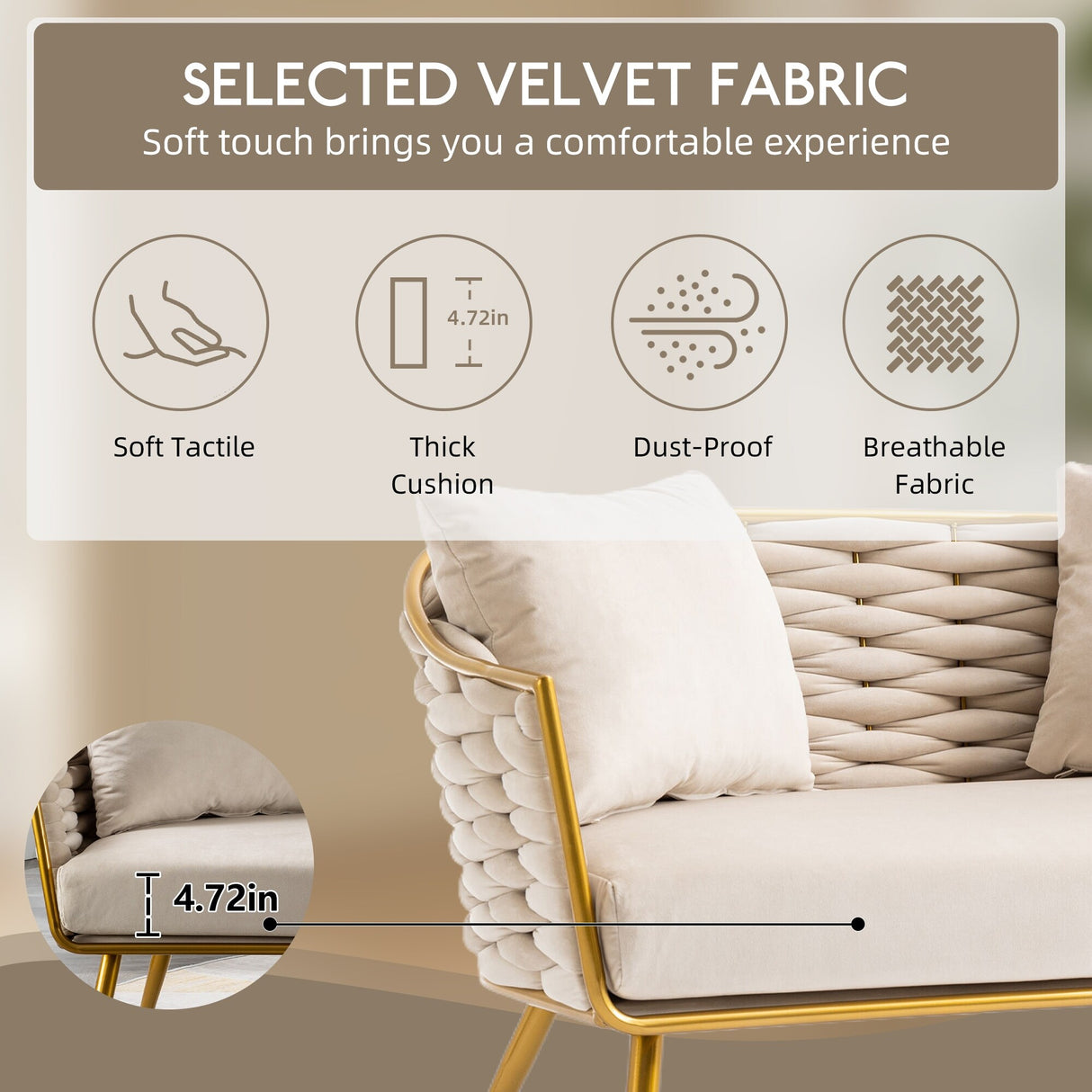 Velvet Accent Chair Modern Upholstered Armsofa Tufted Sofa with Metal Frame, Single Leisure sofa for Living Room