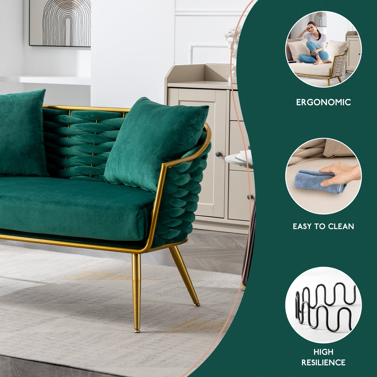Velvet Accent Chair Modern Upholstered Armsofa Tufted Sofa with Metal Frame, Single Leisure sofa for Living Room