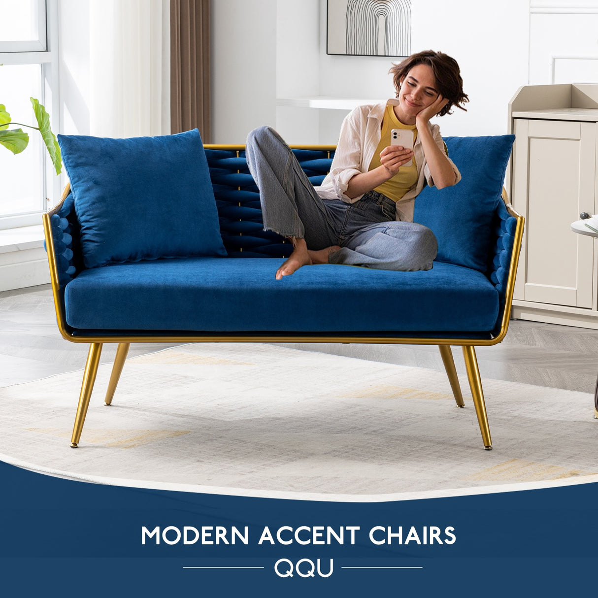 Velvet Accent Chair Modern Upholstered Armsofa Tufted Sofa with Metal Frame, Single Leisure sofa for Living Room