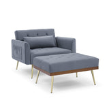 Velvet Accent Chair Recline Sofa Chair with Ottoman, 2 Arm Pocket & 1 Pillow