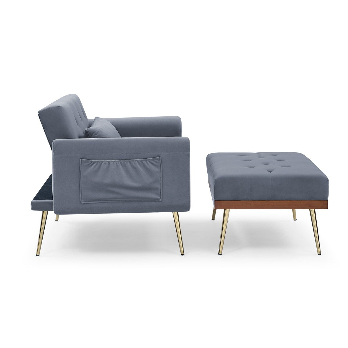 Velvet Accent Chair Recline Sofa Chair with Ottoman, 2 Arm Pocket & 1 Pillow