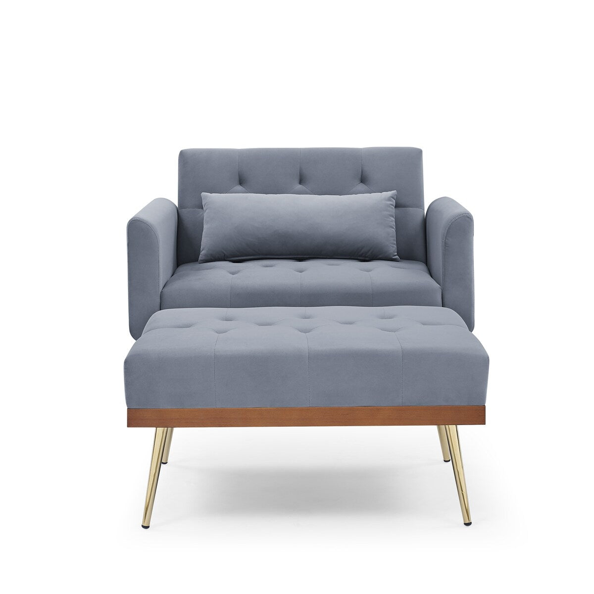 Velvet Accent Chair Recline Sofa Chair with Ottoman, 2 Arm Pocket & 1 Pillow