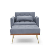 Velvet Accent Chair Recline Sofa Chair with Ottoman, 2 Arm Pocket & 1 Pillow