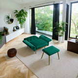 Velvet Accent Chair with Adjustable Armrests, Single Recliner Armchair with Ottoman, Button Tufted Lounge Chair, Green