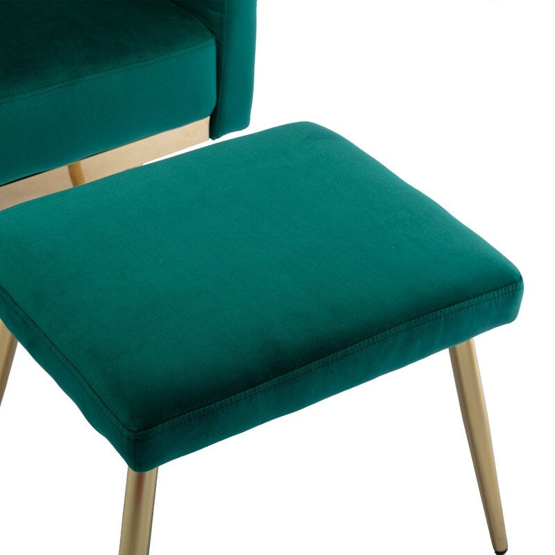Velvet Accent Chair with Adjustable Armrests, Single Recliner Armchair with Ottoman, Button Tufted Lounge Chair, Green