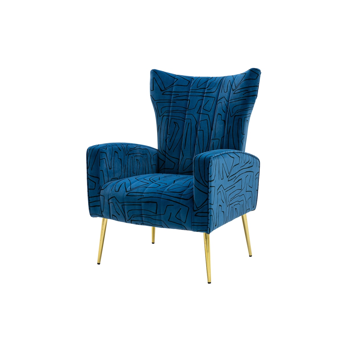 Velvet Accent Chair with Metal Gold Legs Upholstered Wingback Armchair Side Lounge Chair Leisure Single Sofa Arm Reading Chair