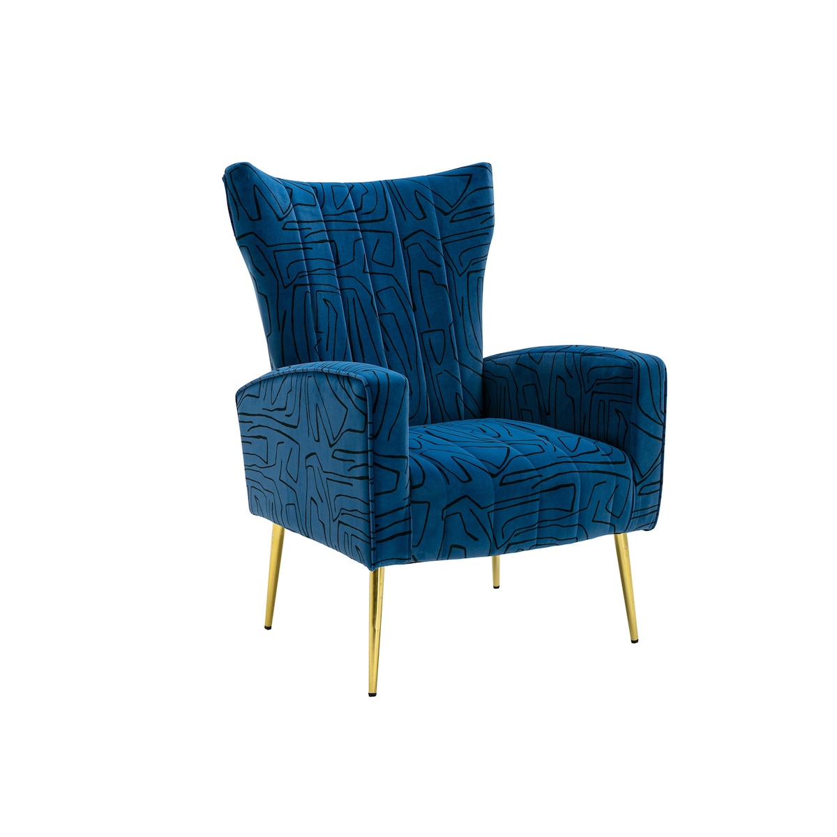Velvet Accent Chair with Metal Gold Legs Upholstered Wingback Armchair Side Lounge Chair Leisure Single Sofa Arm Reading Chair