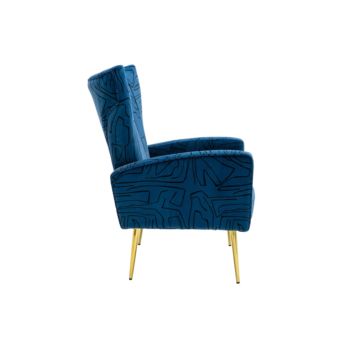 Velvet Accent Chair with Metal Gold Legs Upholstered Wingback Armchair Side Lounge Chair Leisure Single Sofa Arm Reading Chair
