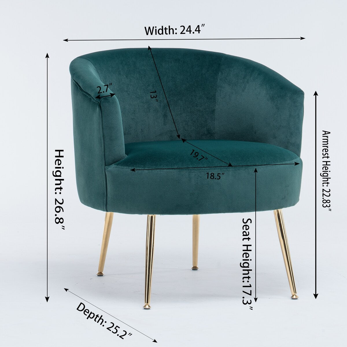 Velvet Armchair Accent Tub Barrel Chair Armchair with Gold Metal Legs