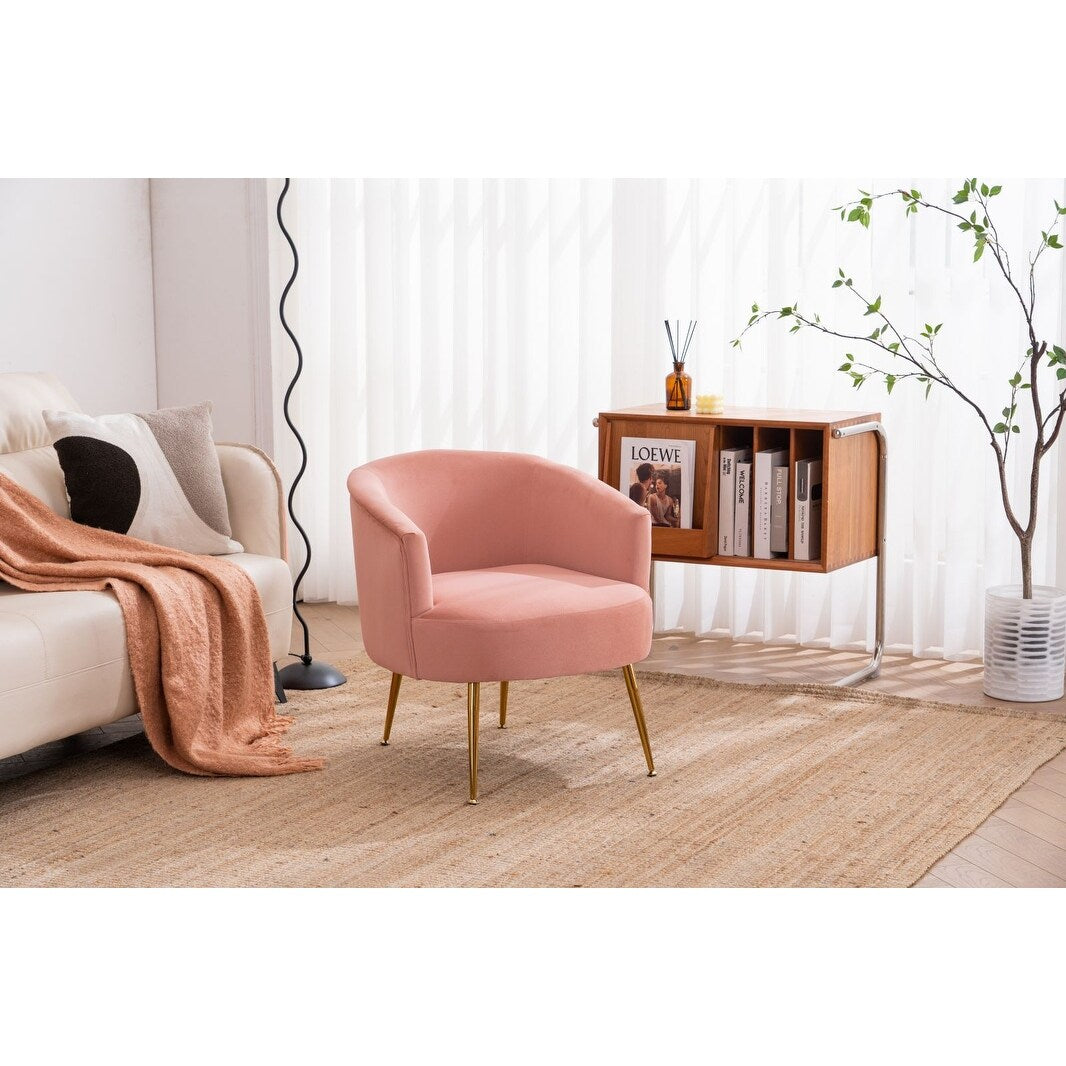 Velvet Armchair Accent Tub Barrel Chair Armchair with Gold Metal Legs