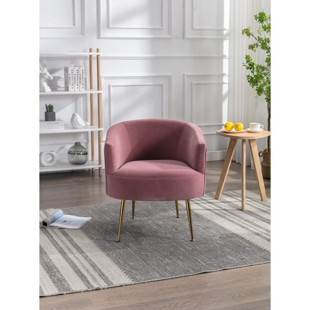 Velvet Armchair Accent Tub Barrel Chair Armchair with Gold Metal Legs