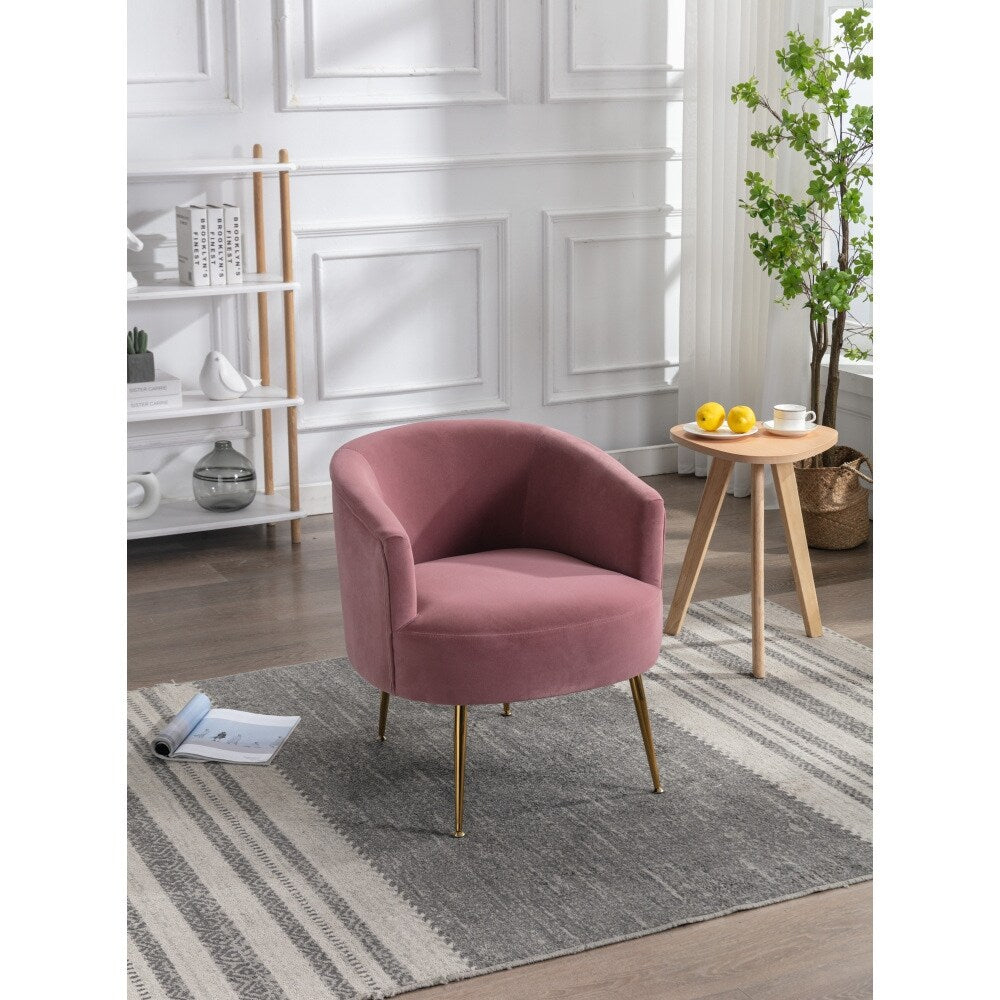 Velvet Armchair Accent Tub Barrel Chair Armchair with Gold Metal Legs