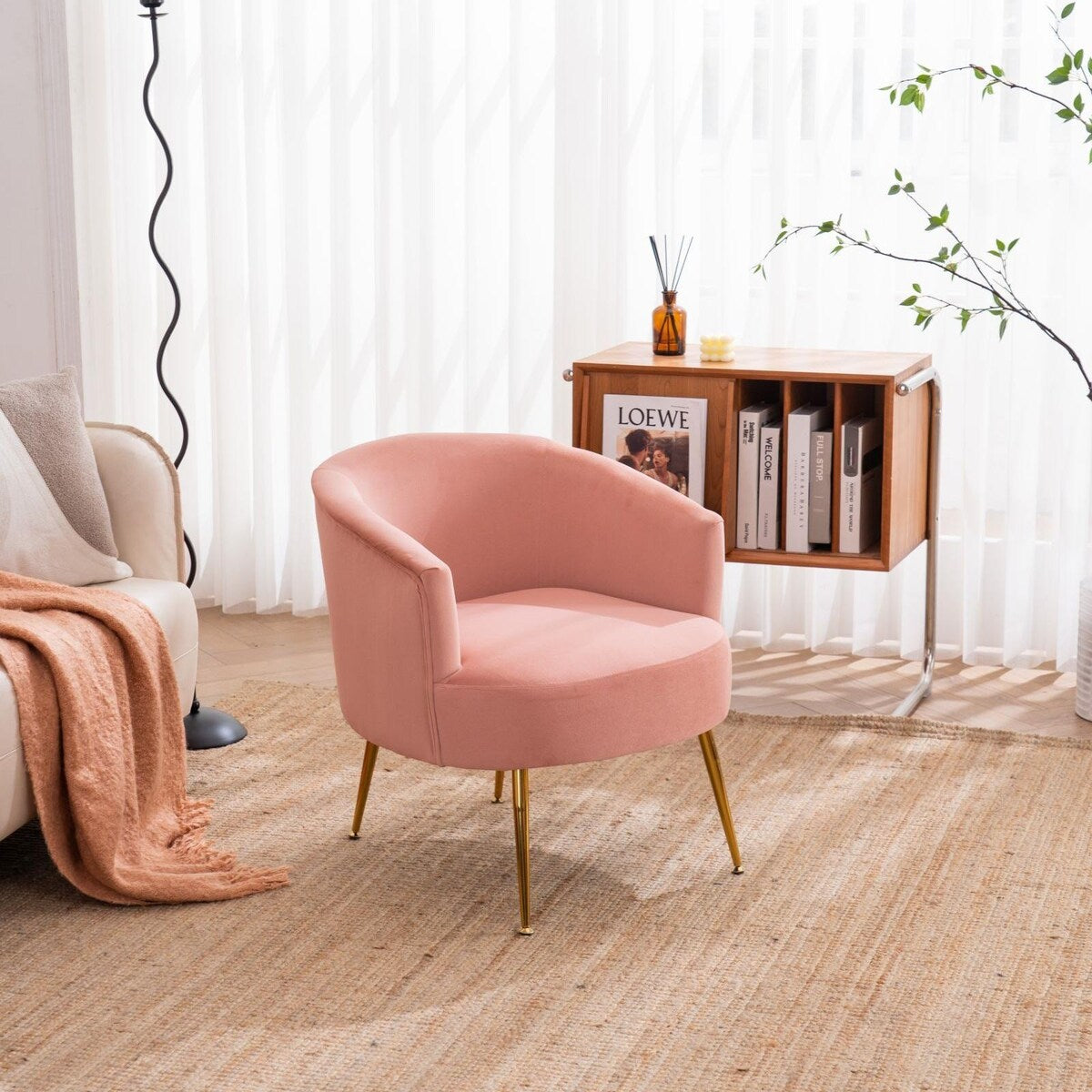 Velvet Armchair Accent Tub Barrel Chair Armchair with Gold Metal Legs
