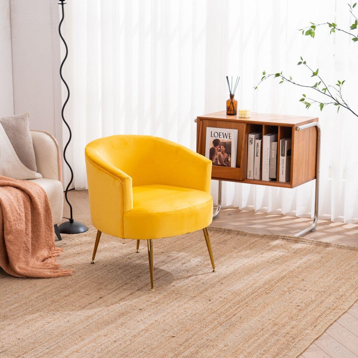 Velvet Armchair Accent Tub Barrel Chair Armchair with Gold Metal Legs