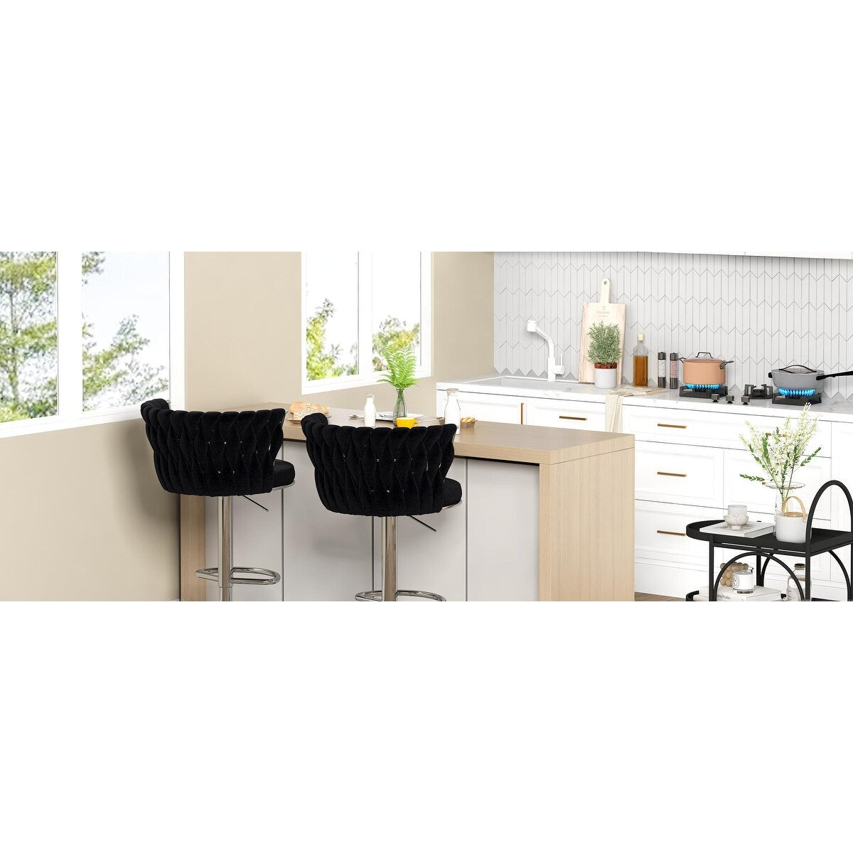 Velvet Bar Stool Set of 2, Counter Height Bar Height Adjustable Counter Height Kitchen Bar Chair Cushion Island Chair