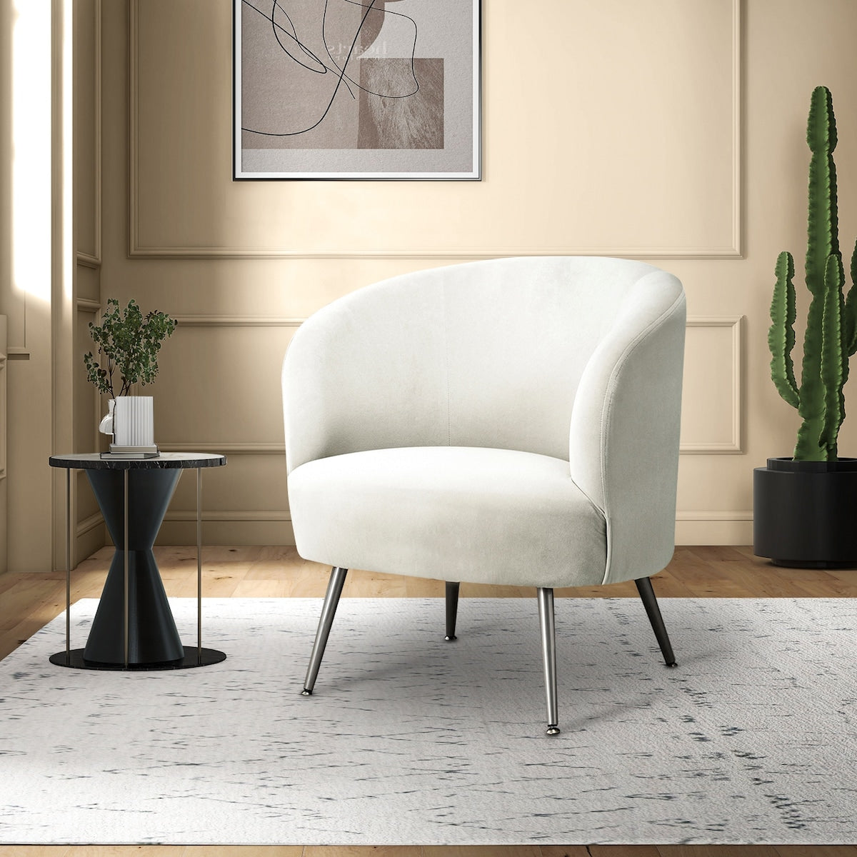 Velvet Barrel Chair Lounge Chairs Modern Curved Padded Seat Backrest Arm Chair