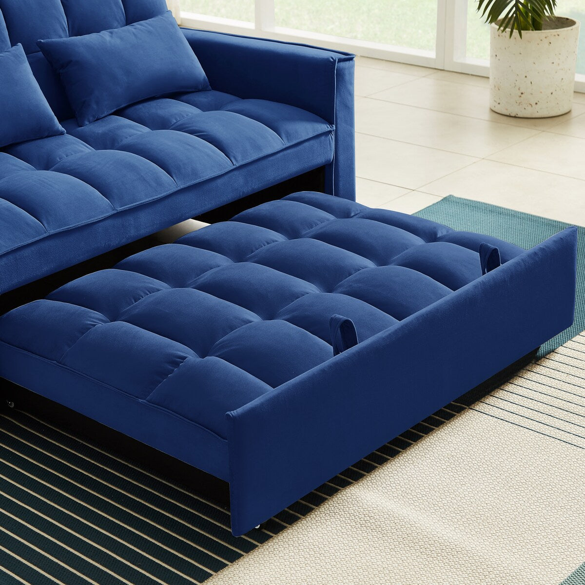 Velvet Convertible Loveseat Sleeper Sofa Couch,2 Seater Sofa With Pull-Out Bed with 2 Lumbar Pillows For Small Living Room