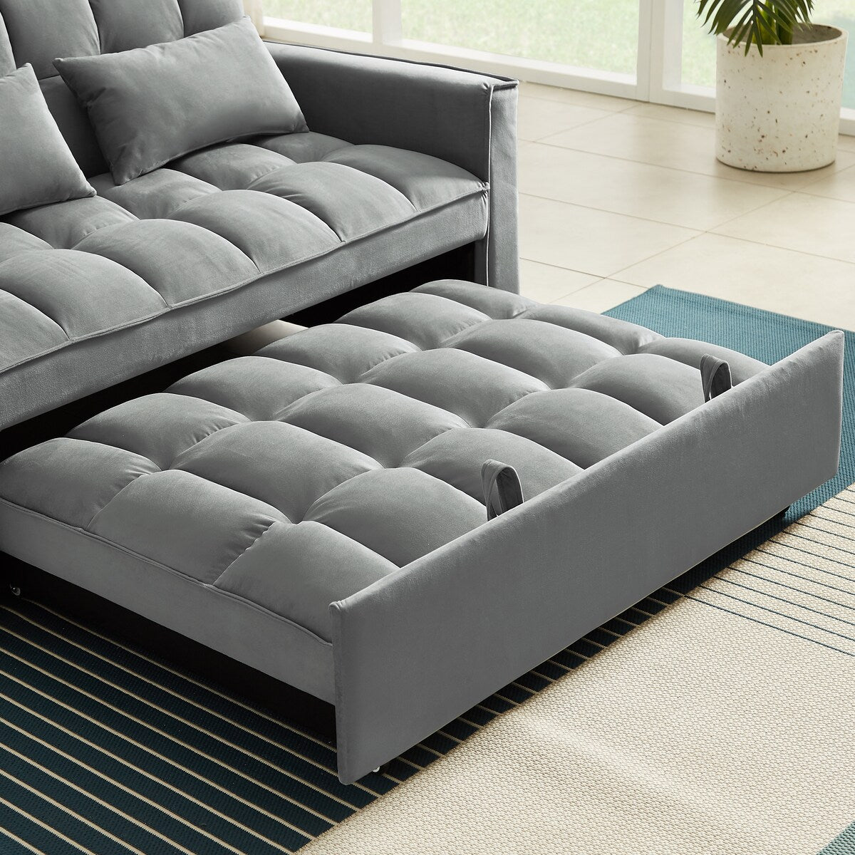 Velvet Convertible Loveseat Sleeper Sofa Couch,2 Seater Sofa With Pull-Out Bed with 2 Lumbar Pillows For Small Living Room