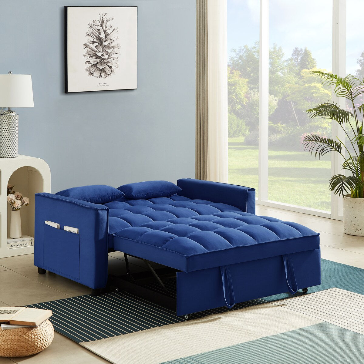Velvet Convertible Loveseat Sleeper Sofa Couch,2 Seater Sofa With Pull-Out Bed with 2 Lumbar Pillows For Small Living Room