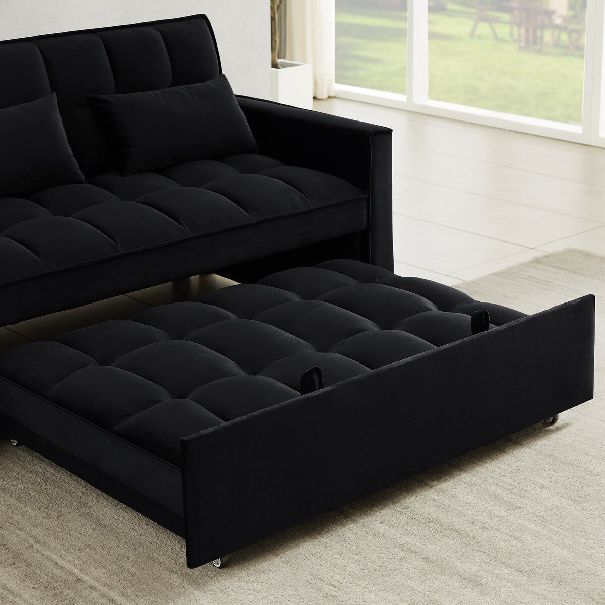 Velvet Convertible Loveseat Sleeper Sofa Couch,2 Seater Sofa With Pull-Out Bed with 2 Lumbar Pillows For Small Living Room