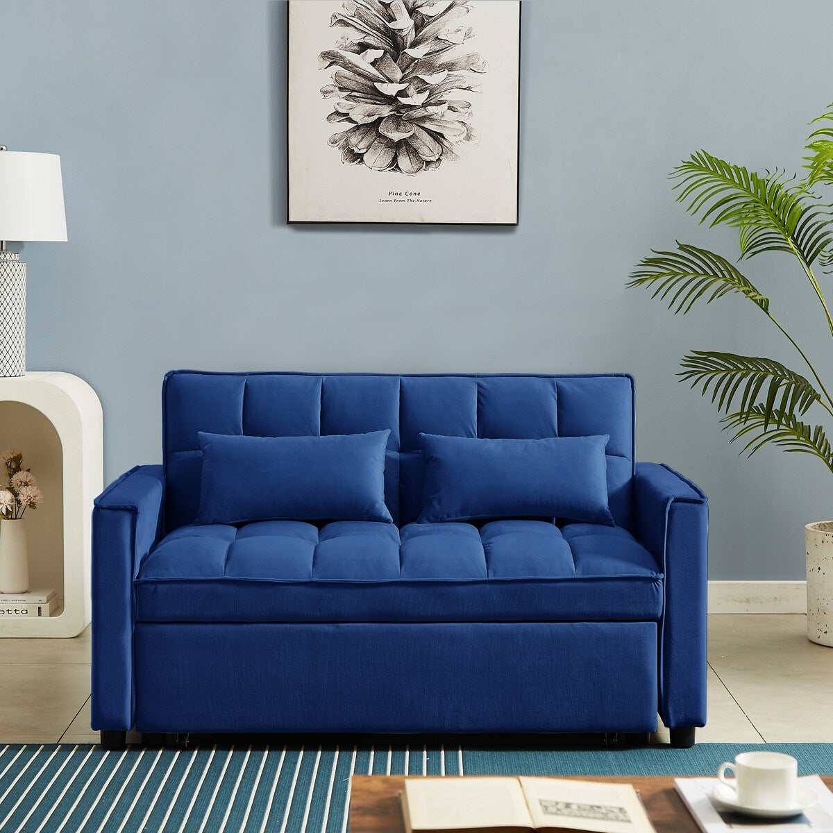 Velvet Convertible Loveseat Sleeper Sofa Couch,2 Seater Sofa With Pull-Out Bed with 2 Lumbar Pillows For Small Living Room