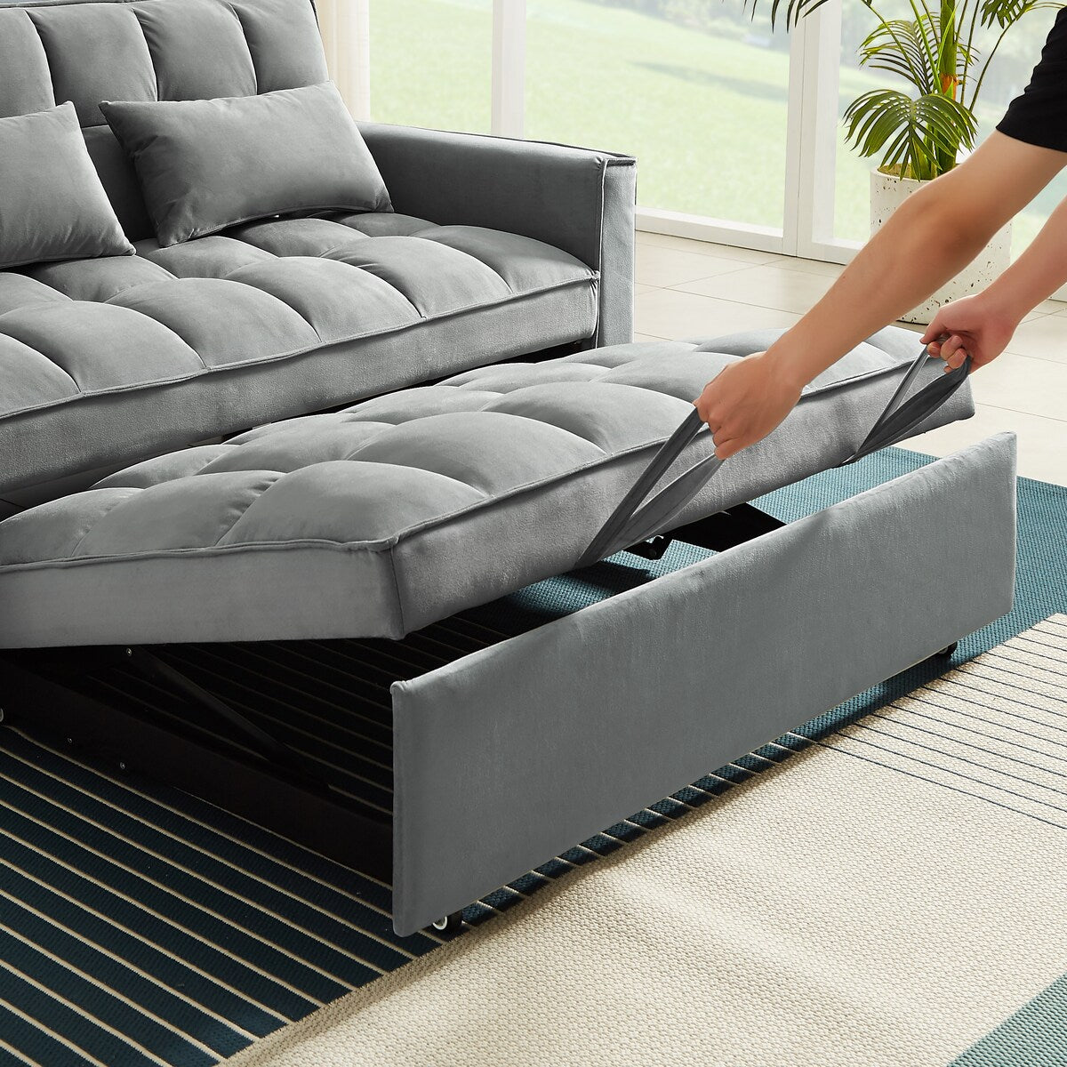 Velvet Convertible Loveseat Sleeper Sofa Couch,2 Seater Sofa With Pull-Out Bed with 2 Lumbar Pillows For Small Living Room