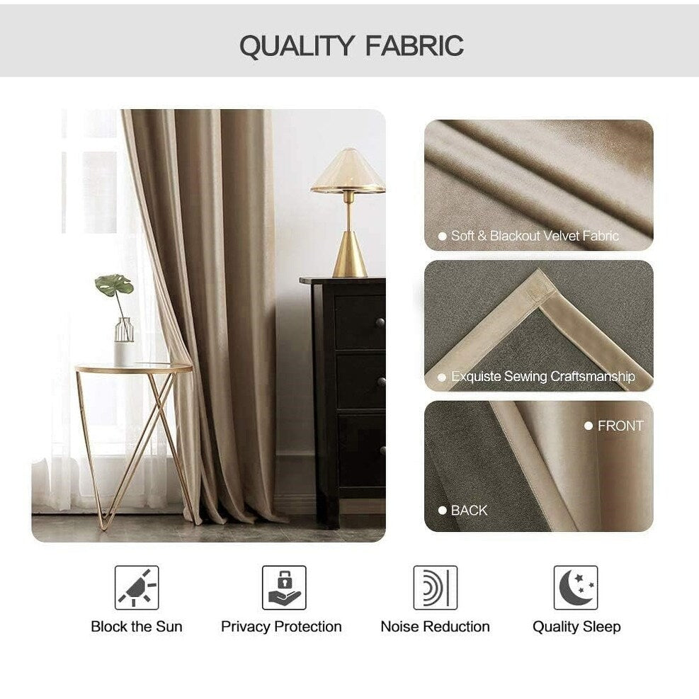 Velvet Curtains 63" Long,Light Blocking Thermal Insulating Soundproof Set of 2