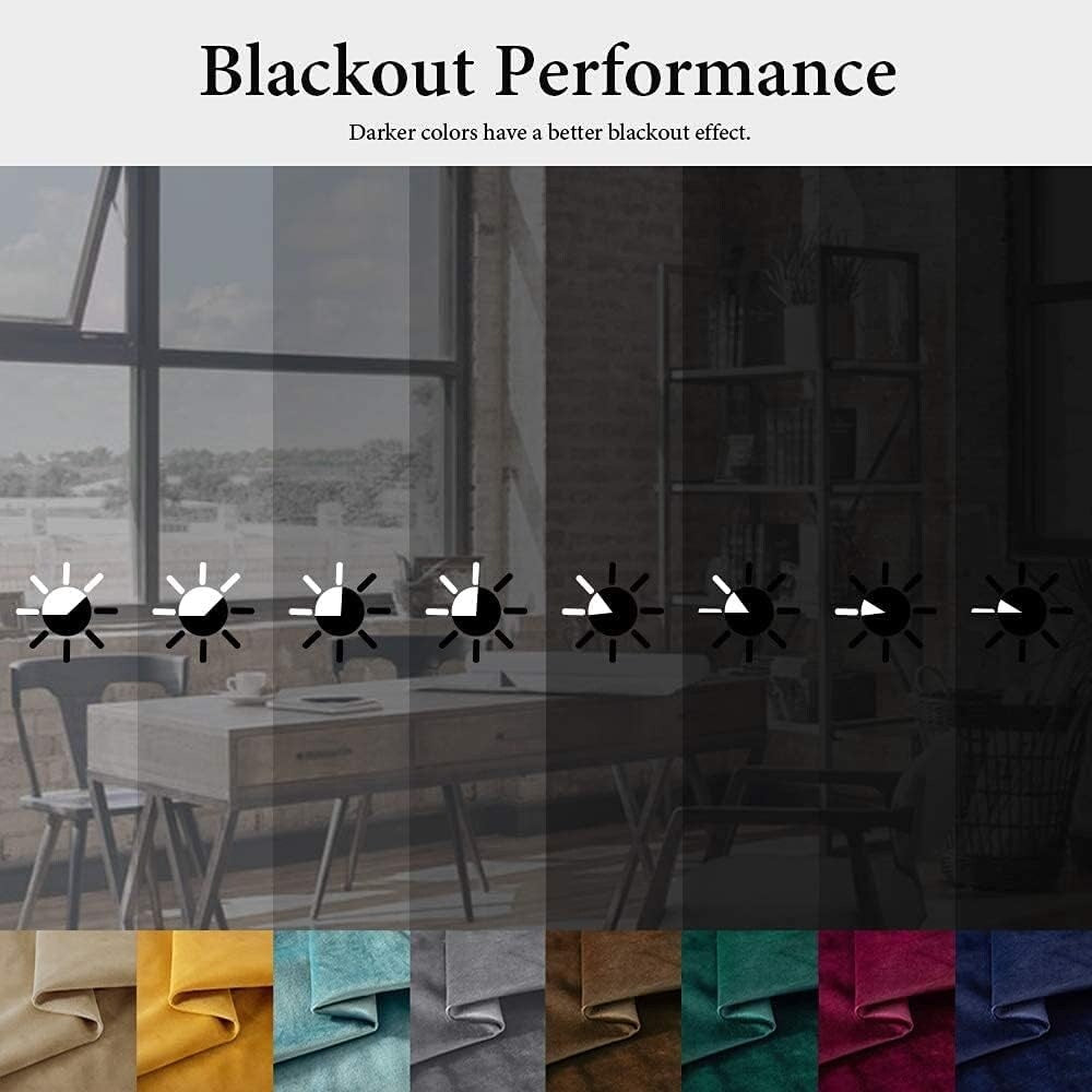 Velvet Curtains 63" Long,Light Blocking Thermal Insulating Soundproof Set of 2