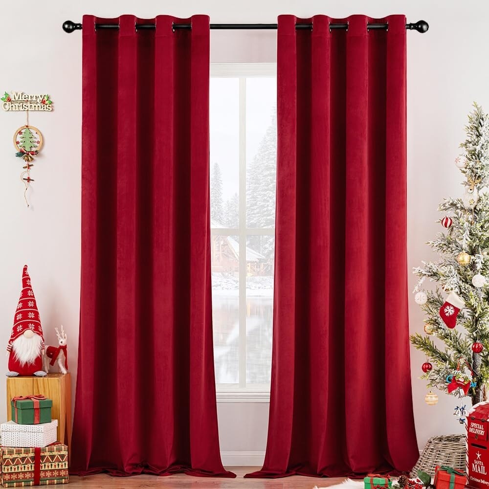 Velvet Curtains 63" Long,Light Blocking Thermal Insulating Soundproof Set of 2