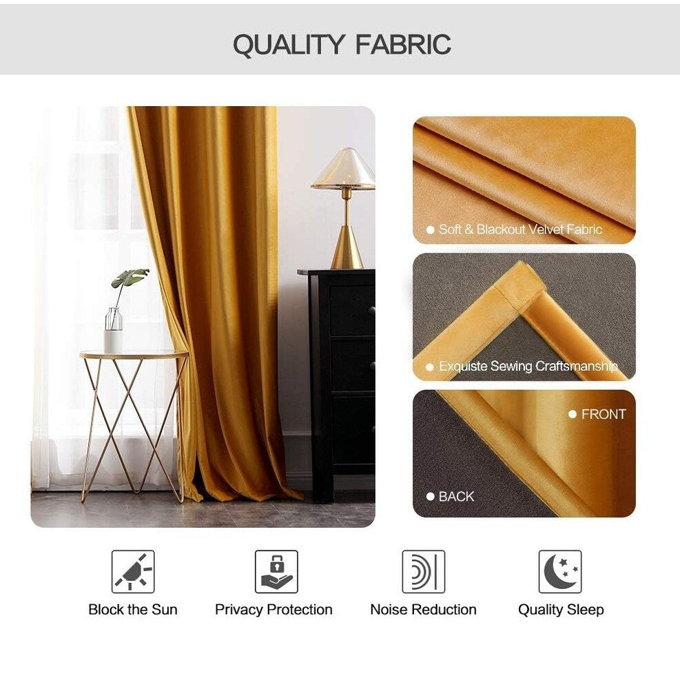 Velvet Curtains 63" Long,Light Blocking Thermal Insulating Soundproof Set of 2