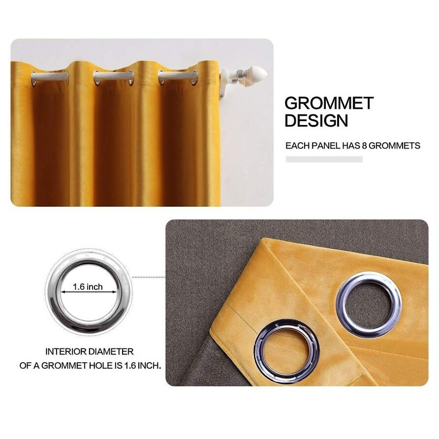 Velvet Curtains 63" Long,Light Blocking Thermal Insulating Soundproof Set of 2