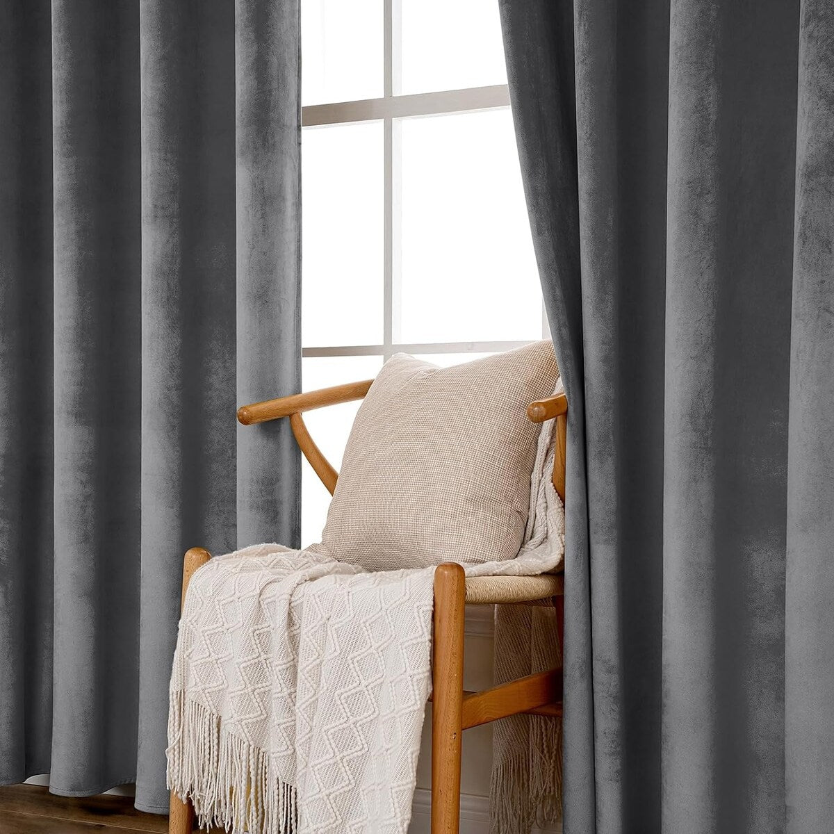 Velvet Curtains 63" Long,Light Blocking Thermal Insulating Soundproof Set of 2