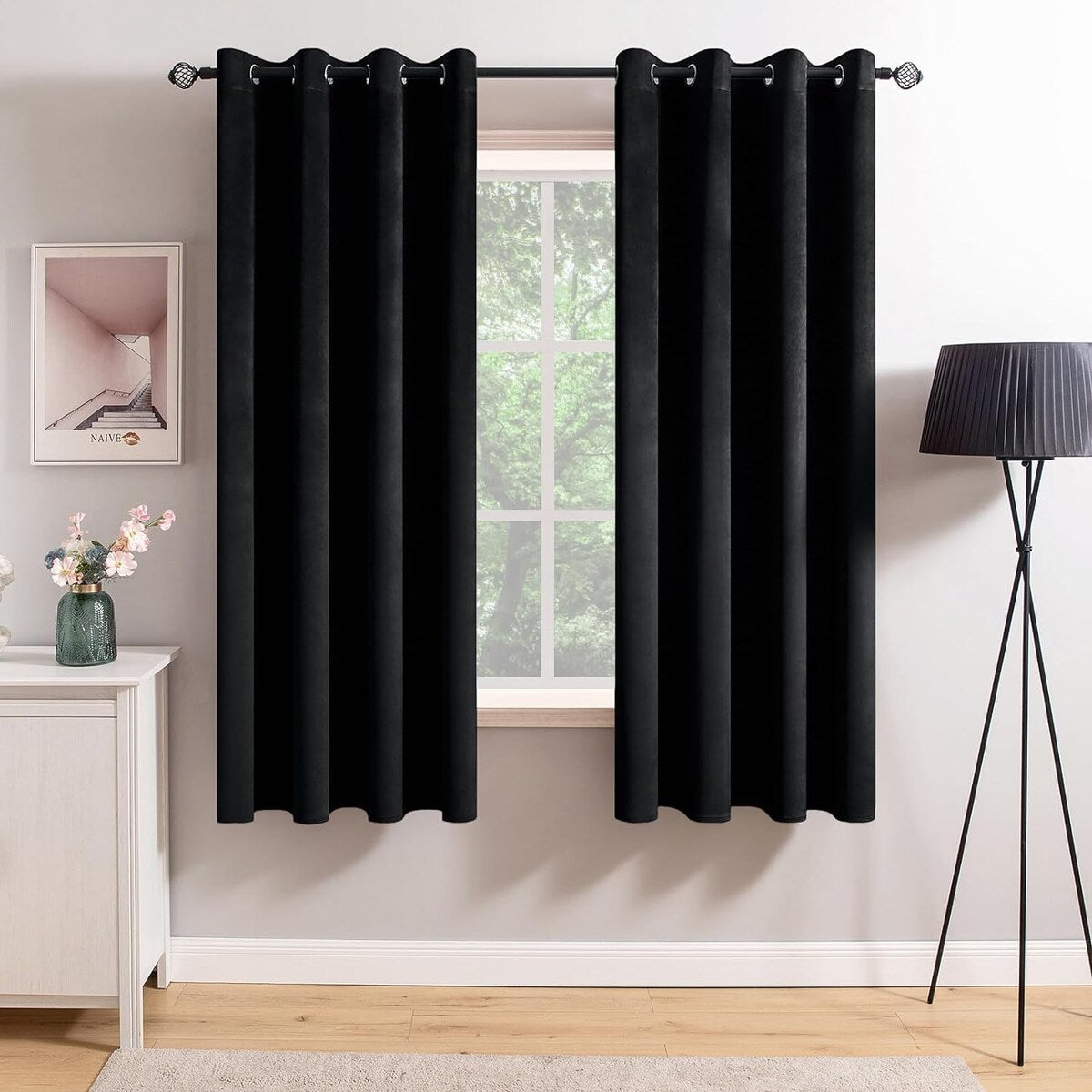 Velvet Curtains 63" Long,Light Blocking Thermal Insulating Soundproof Set of 2