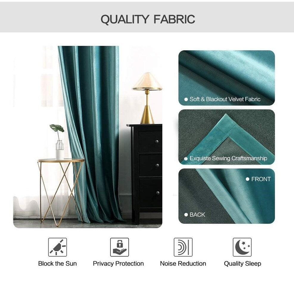 Velvet Curtains 63" Long,Light Blocking Thermal Insulating Soundproof Set of 2