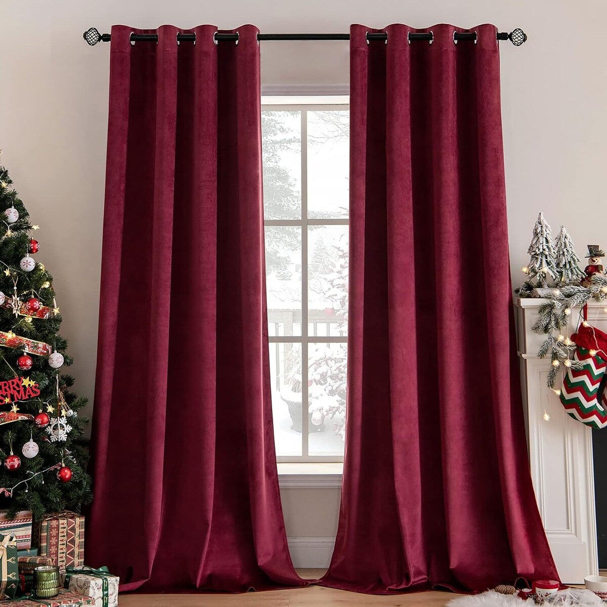 Velvet Curtains 63" Long,Light Blocking Thermal Insulating Soundproof Set of 2