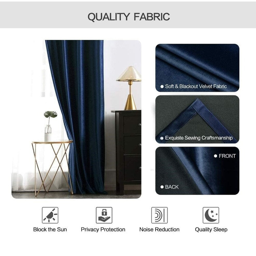 Velvet Curtains 63" Long,Light Blocking Thermal Insulating Soundproof Set of 2