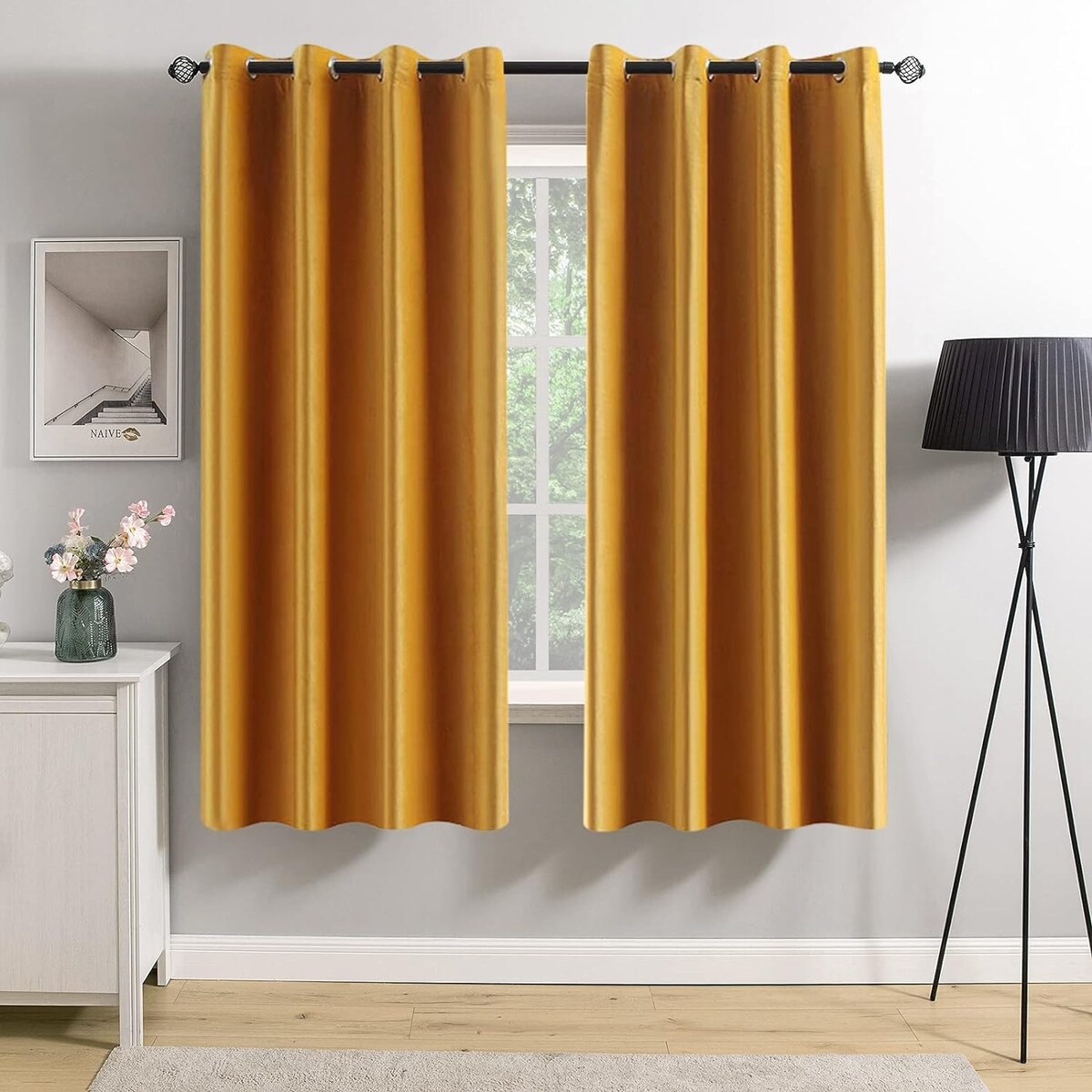 Velvet Curtains 63" Long,Light Blocking Thermal Insulating Soundproof Set of 2
