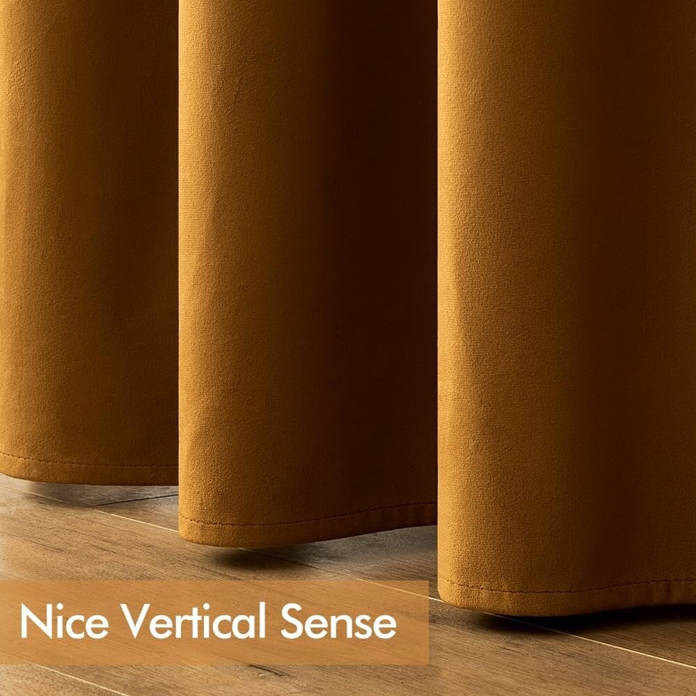 Velvet Curtains 63" Long,Light Blocking Thermal Insulating Soundproof Set of 2