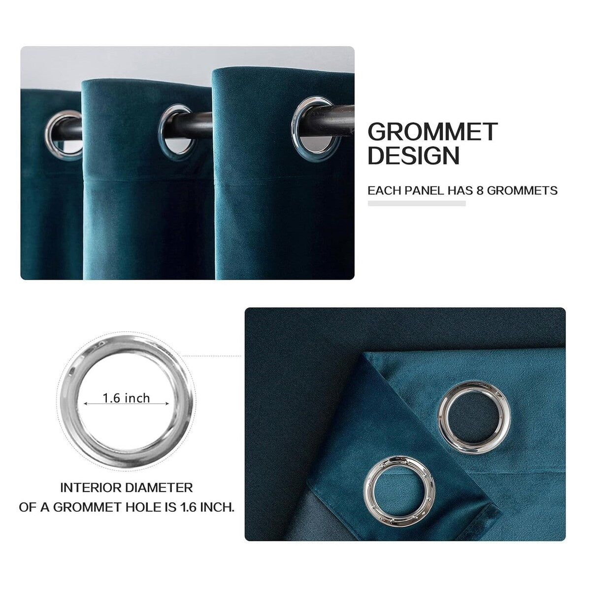 Velvet Curtains 63" Long,Light Blocking Thermal Insulating Soundproof Set of 2