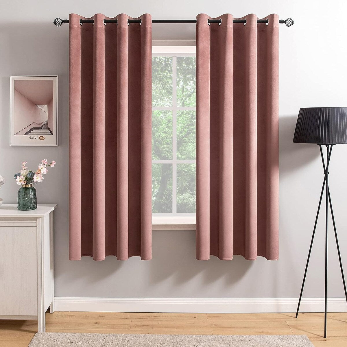 Velvet Curtains 63" Long,Light Blocking Thermal Insulating Soundproof Set of 2