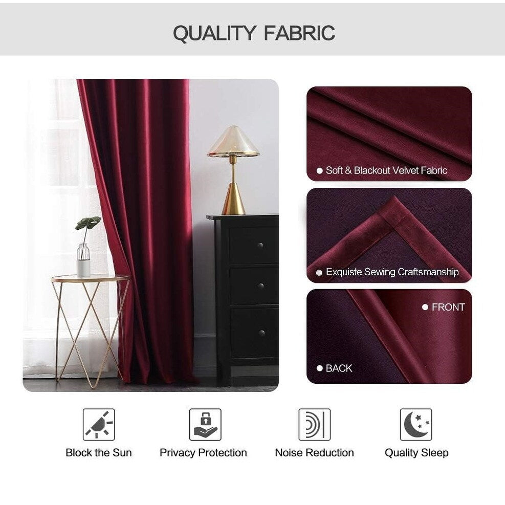 Velvet Curtains 63" Long,Light Blocking Thermal Insulating Soundproof Set of 2