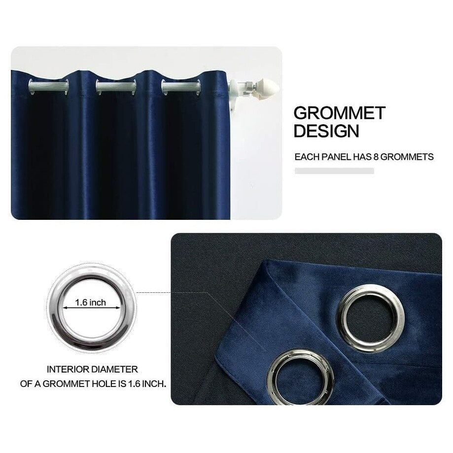 Velvet Curtains 63" Long,Light Blocking Thermal Insulating Soundproof Set of 2