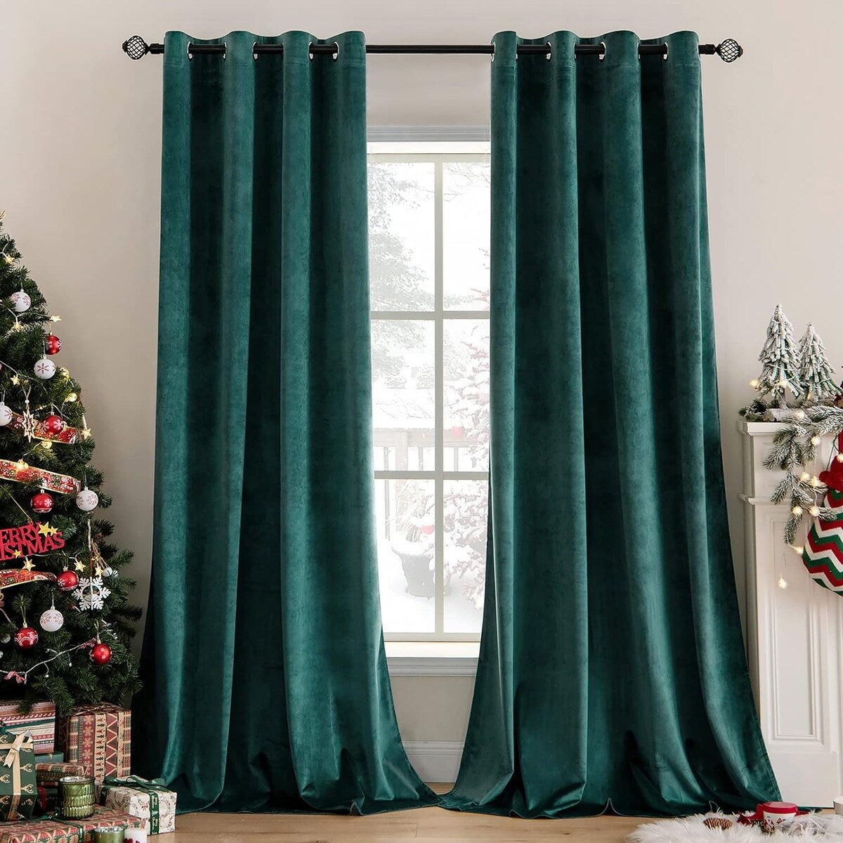 Velvet Curtains 63" Long,Light Blocking Thermal Insulating Soundproof Set of 2