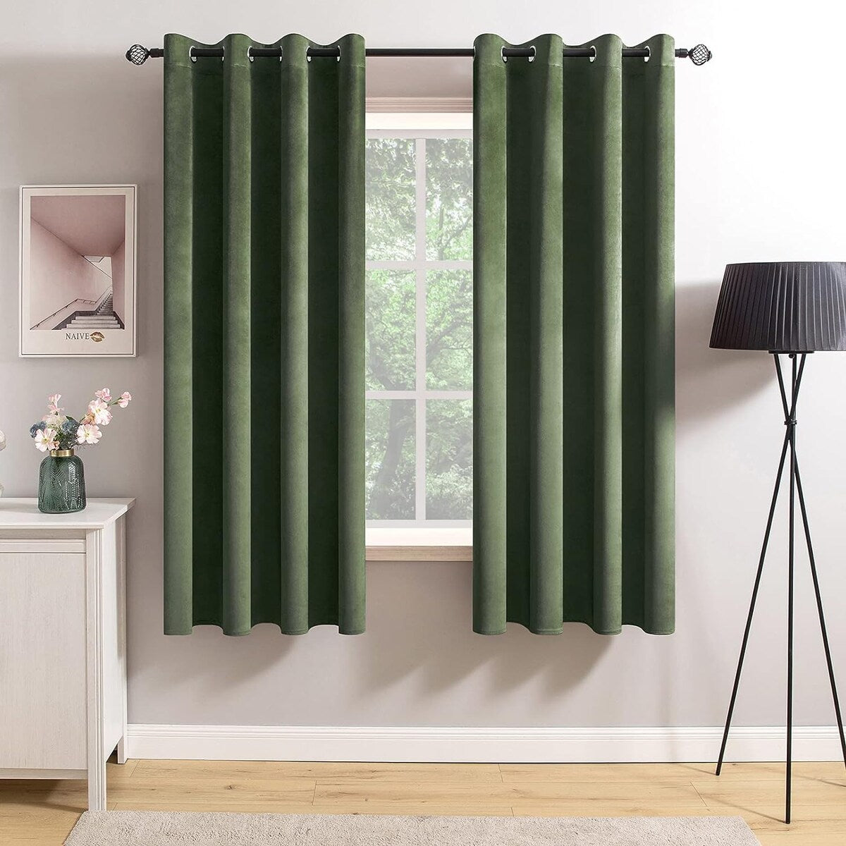 Velvet Curtains 63" Long,Light Blocking Thermal Insulating Soundproof Set of 2