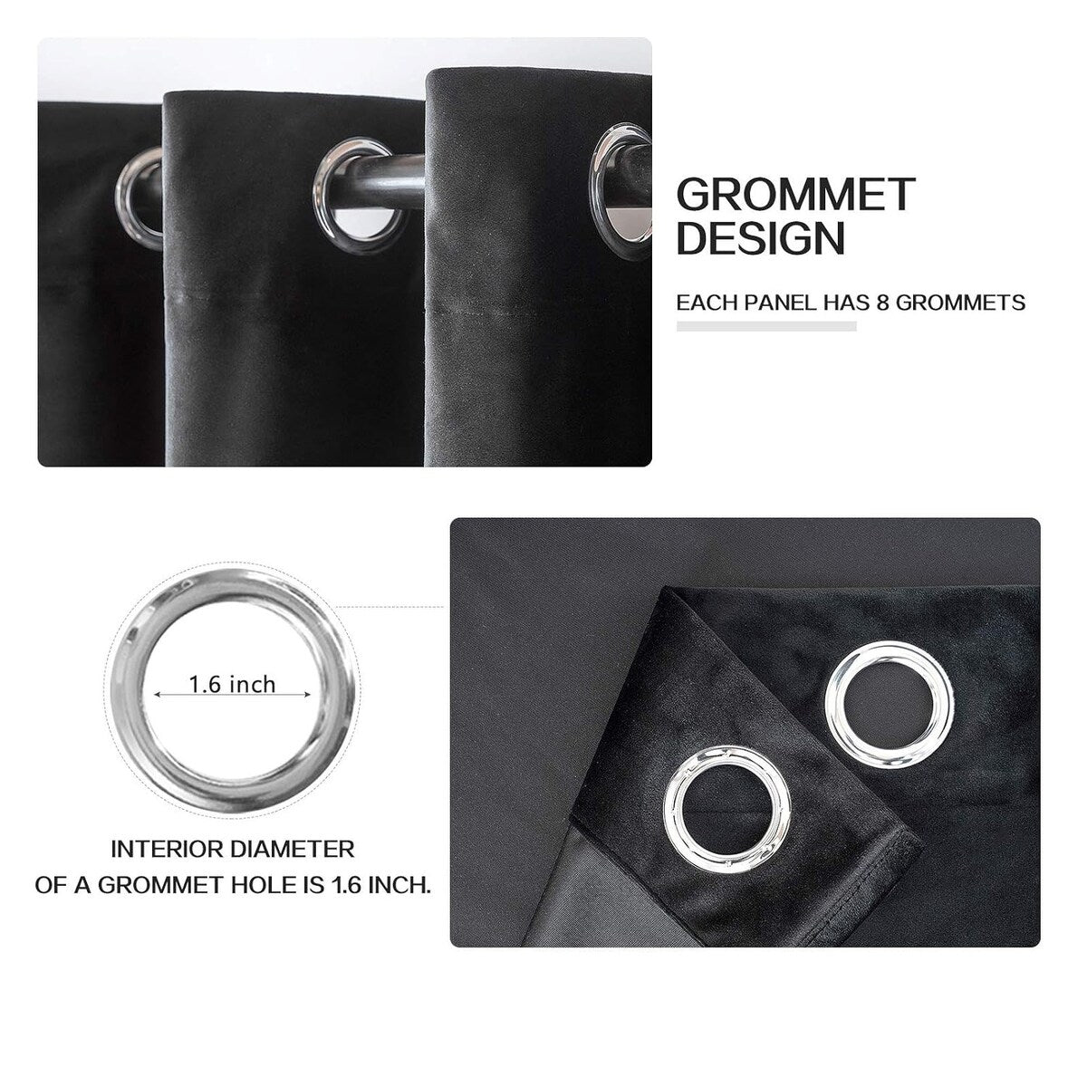 Velvet Curtains 63" Long,Light Blocking Thermal Insulating Soundproof Set of 2