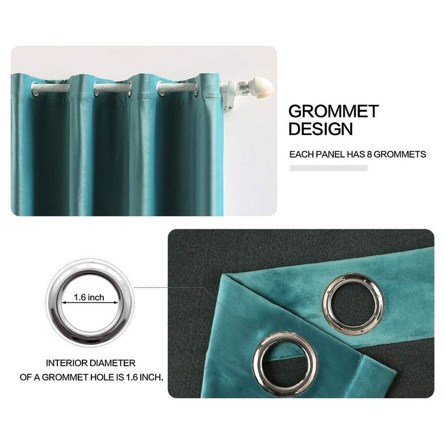 Velvet Curtains 63" Long,Light Blocking Thermal Insulating Soundproof Set of 2